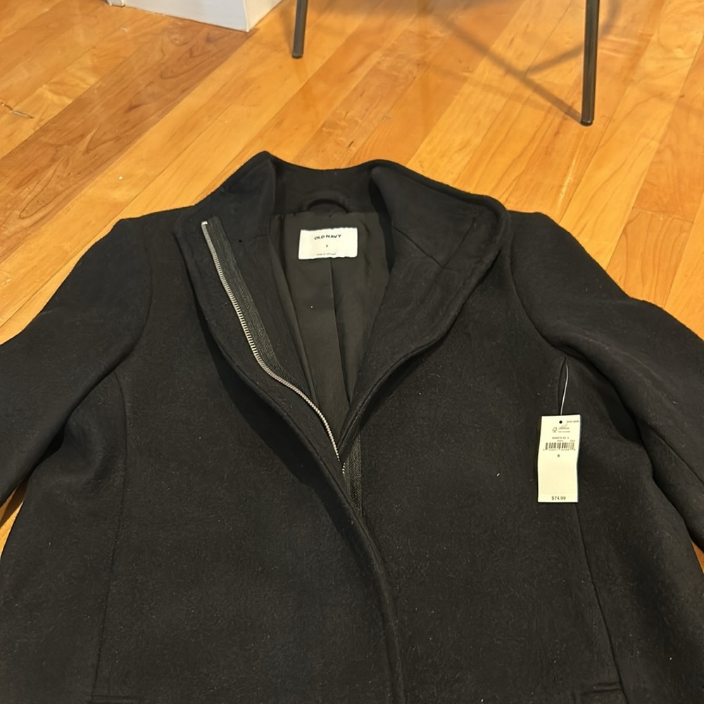 NWT Old Navy Black Zipper Front Peacoat with Pockets - Picture 4 of 9